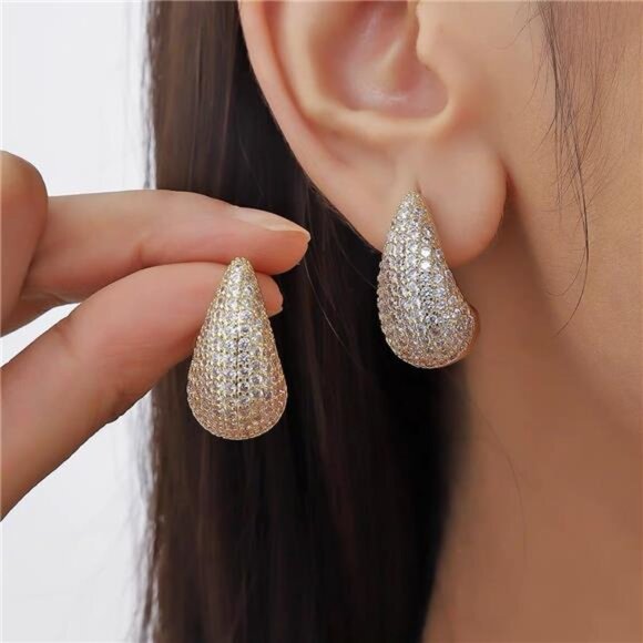 Chunky Teardrop Hoop Earrings | 18K Gold Plated with Sterling Silver Posts - Picture 1 of 5